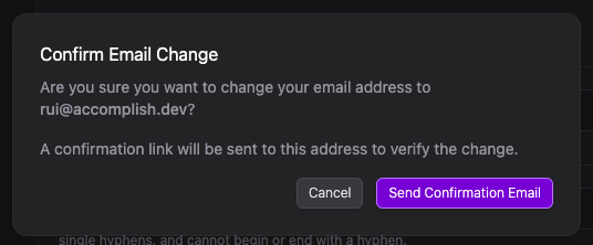 Confirm email change dialog