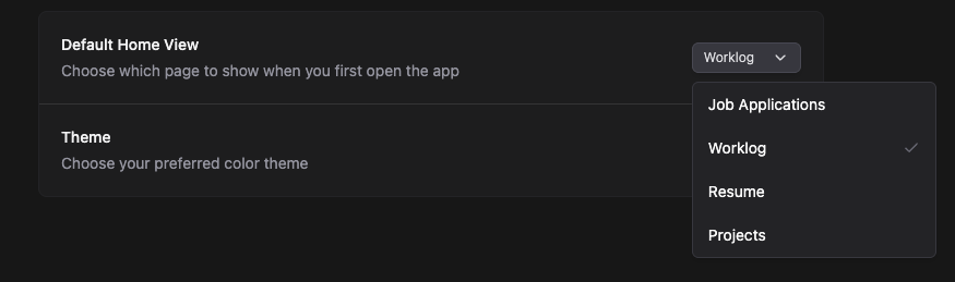 Default Home View dropdown